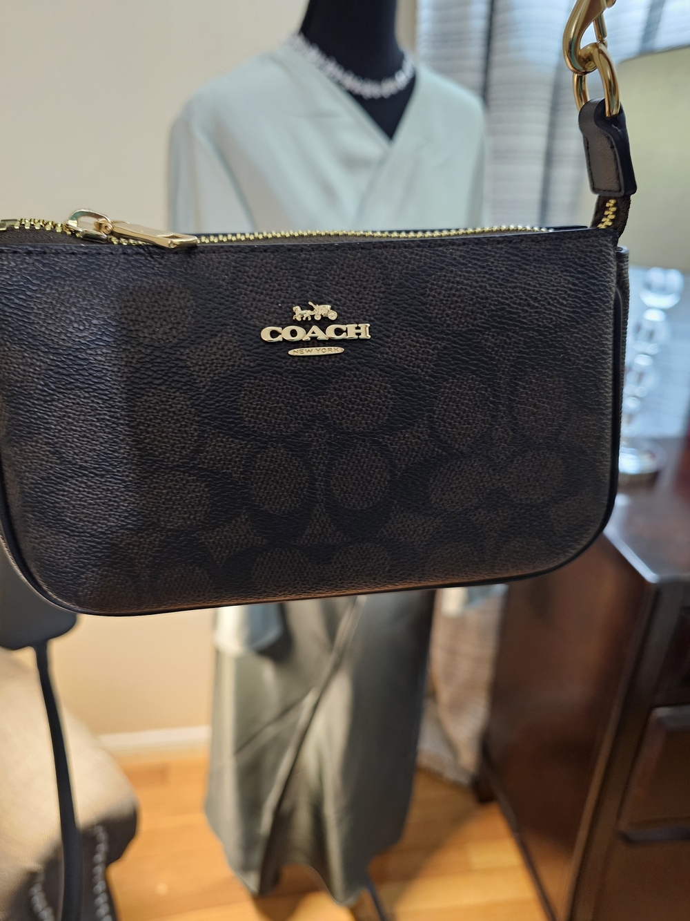 Nolita 19 Coach Black Signature Mini Wristlet with Gold Hardware
